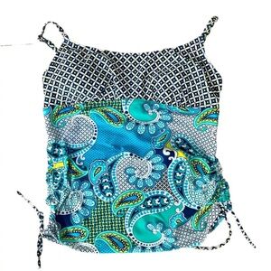 Tropical Escape Womens Size 10 Side Tie Blue Paisley Print Tankini Top